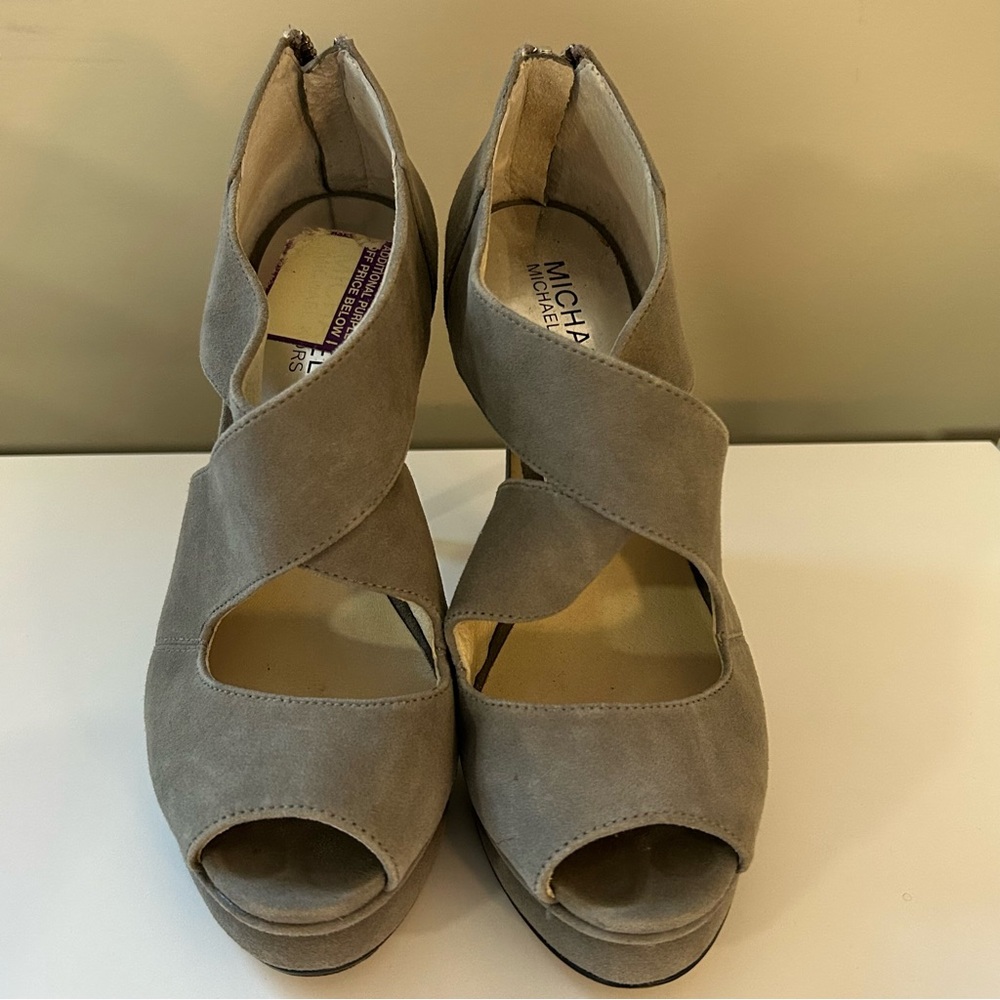 MICHAEL Michael Kors Elena Cross Strap Suede Platform Heels - Picture 2 of 10